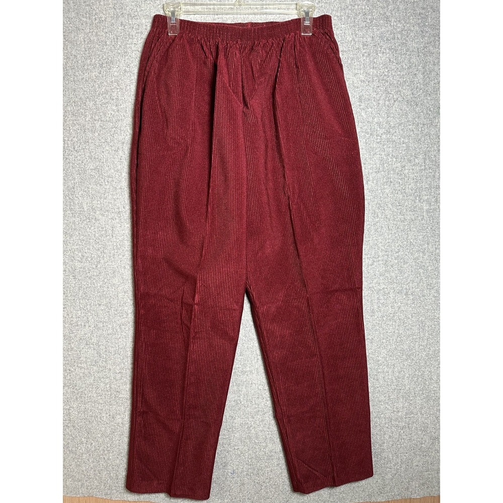 New Blair 16 Petite Corduroy Womens Pants Burgundy Ribbed Elastic Waist Pull On